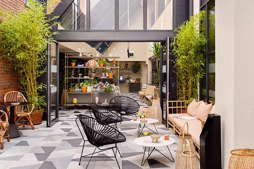 Leafy boutique lifestyle hotel in Dublin with outdoor courtyard and coworking